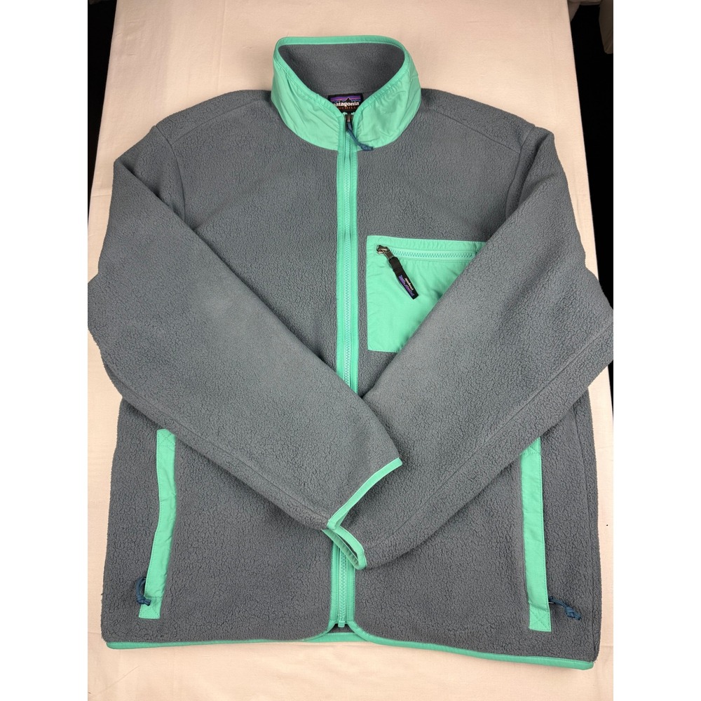 Patagonia Womens Synchilla Fleece Jacket XL Grey Teal Full Zip Outdoor Layer